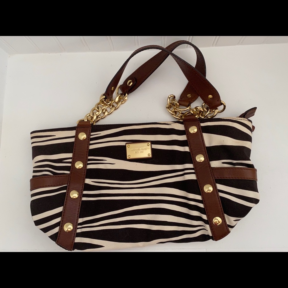 MICHAEL KORS bah- zebra print canvas&leather